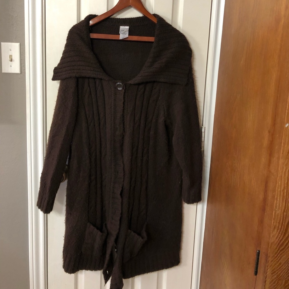 Tunic length brown cardigan